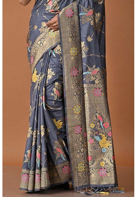 Grey Color Semi Katan Silk Saree (She Saree 1495)