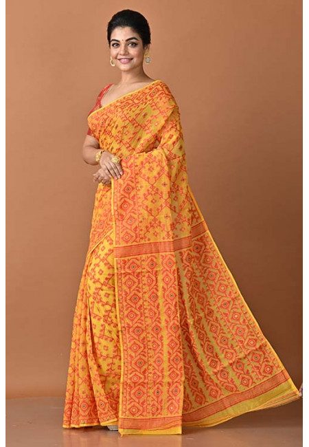 Yellow Color Contrast Soft Dhakai Jamdani Saree (She Saree 1516)