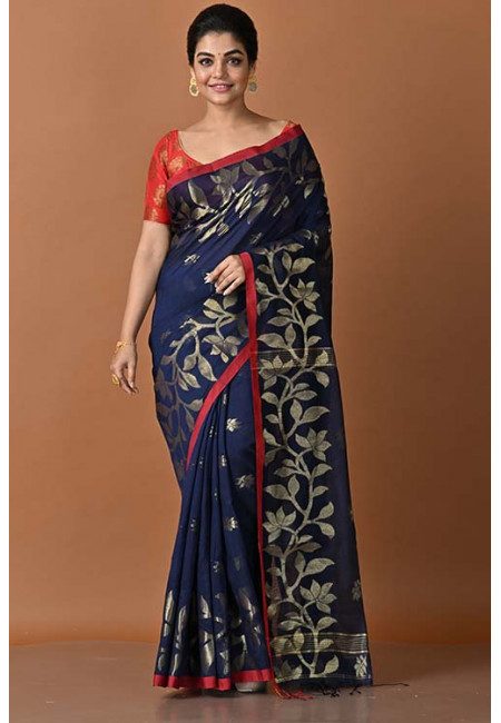 Navy Blue Color Madhabilata Handloom Cotton Saree (She Saree 1528)