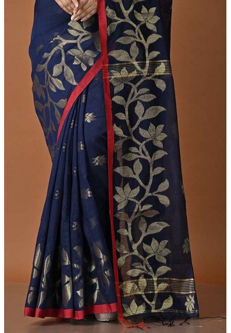Navy Blue Color Madhabilata Handloom Cotton Saree (She Saree 1528)