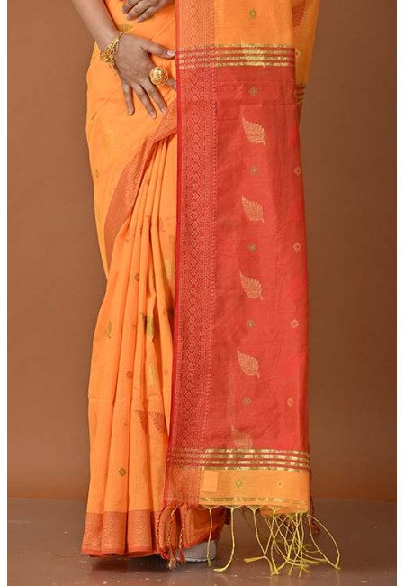 Light Orange Color Contrast Handloom Cotton Saree (She Saree 1533)