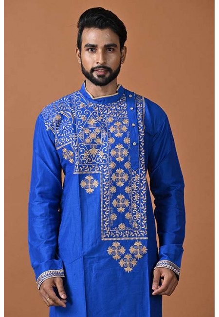 Royal Blue Color Embroidery Raw Silk Punjabi (She Punjabi 642)