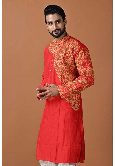 Red Color Embroidery Raw Silk Punjabi (She Punjabi 644)