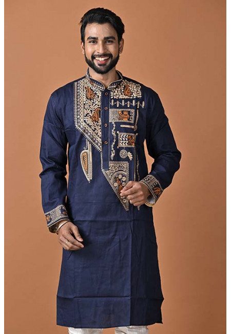 Navy Blue Color Embroidery Raw Silk Punjabi (She Punjabi 646)