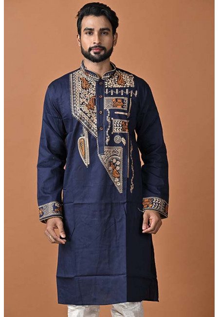 Navy Blue Color Embroidery Raw Silk Punjabi (She Punjabi 646)