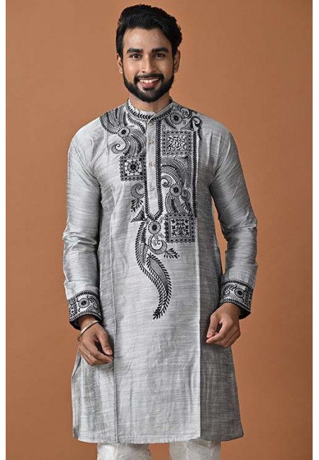 Grey Color Embroidery Raw Silk Punjabi (She Punjabi 649)