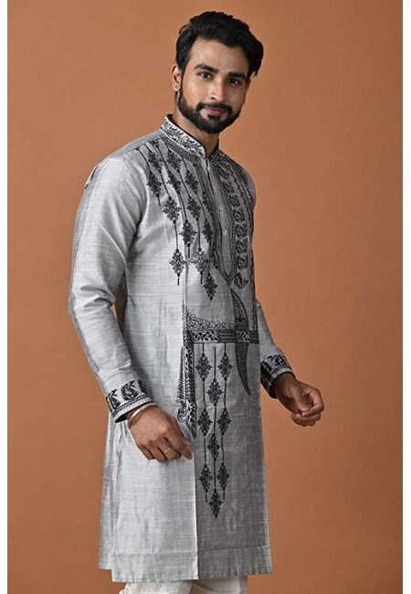 Grey Color Embroidery Raw Silk Punjabi (She Punjabi 650)