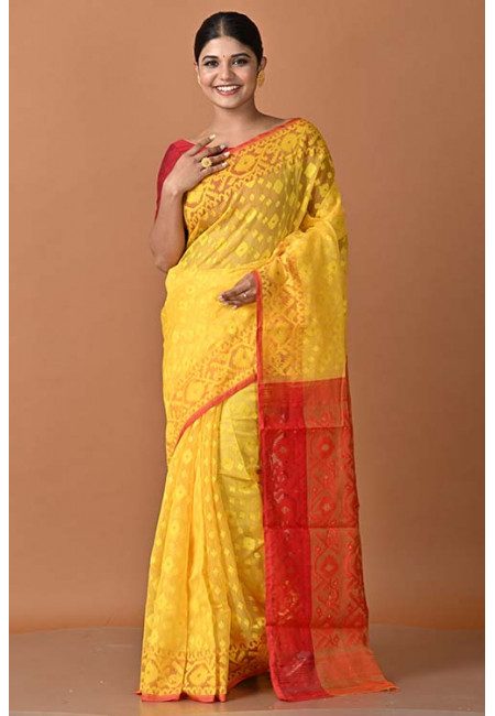 Yellow Color Contrast Soft Dhakai Jamdani Saree (She Saree 1546)