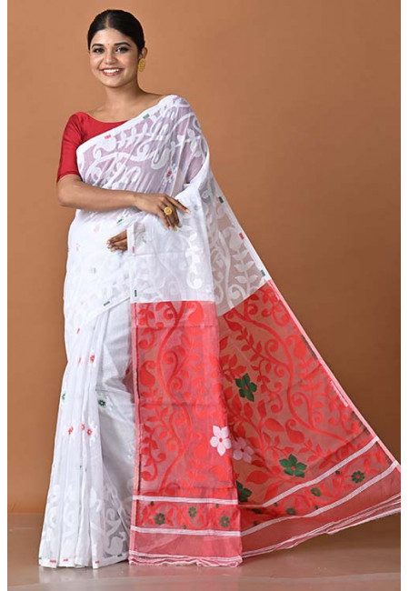White Color Contrast Soft Dhakai Jamdani Saree (She Saree 1547)