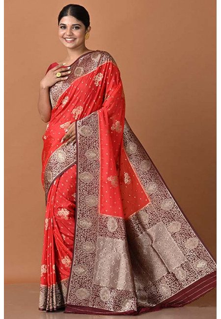 Red Color Contrast Khaddi Silk Saree (She Saree 1553)