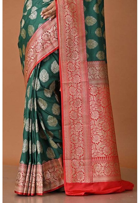 Deep Green Color Designer Contrast Semi Katan Silk Saree (She Saree 1556)