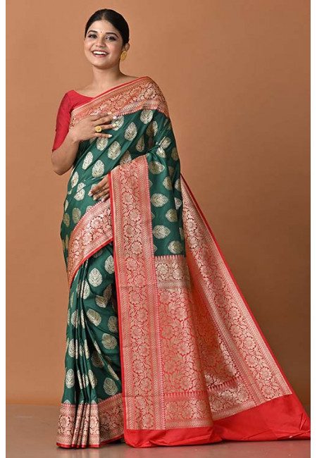 Deep Green Color Designer Contrast Semi Katan Silk Saree (She Saree 1556)