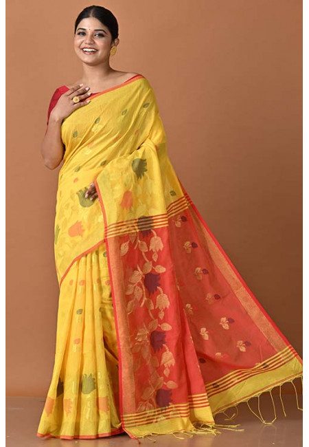 Yellow Color Contrast Handloom Cotton Saree (She Saree 1559)