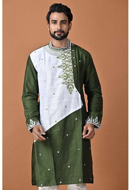 Moss Green Color Embroidery Raw Silk Punjabi (She Punjabi 661)
