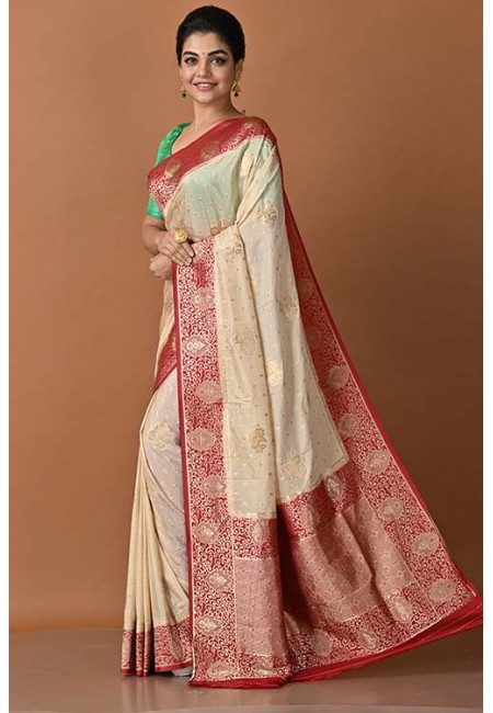 Light Beige Color Contrast Khaddi Silk Saree (She Saree 1564)