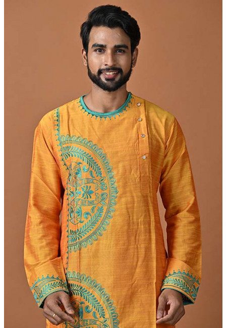 Light Orange Color Embroidery Raw Silk Punjabi (She Punjabi 664)