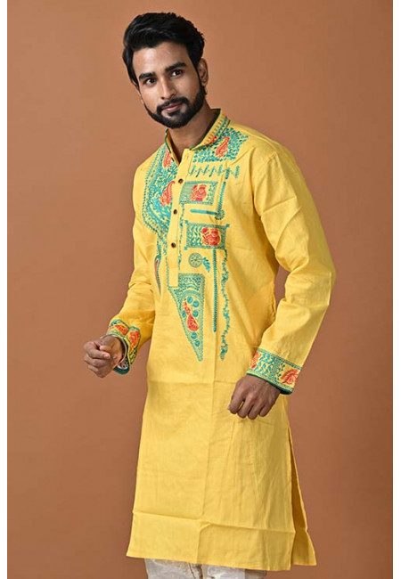 Yellow Color Embroidery Raw Silk Punjabi (She Punjabi 665)