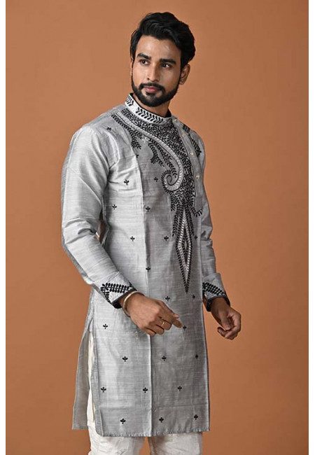 Grey Color Embroidery Raw Silk Punjabi (She Punjabi 668)