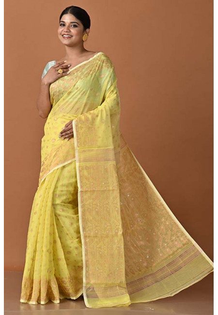 Lemon Yellow Color Soft Dhakai Jamdani Saree (She Saree 1575)