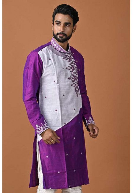 Purple Color Embroidery Raw Silk Punjabi (She Punjabi 673)