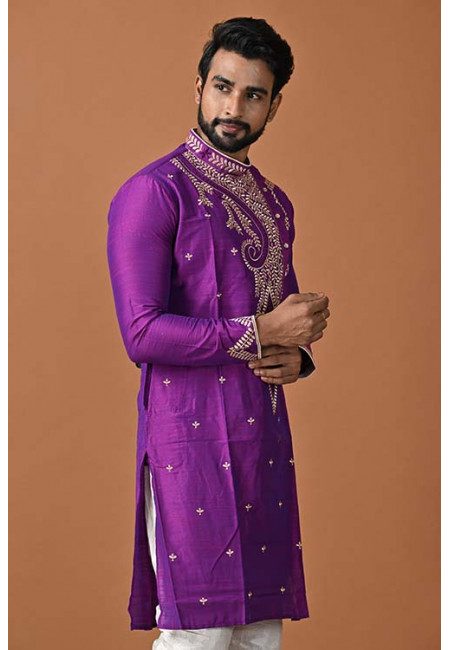Purple Color Embroidery Raw Silk Punjabi (She Punjabi 674)