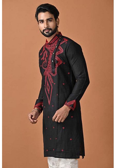 Black Color Embroidery Raw Silk Punjabi (She Punjabi 675)