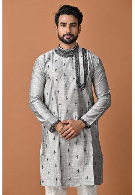 Grey Color Embroidery Raw Silk Punjabi (She Punjabi 676)