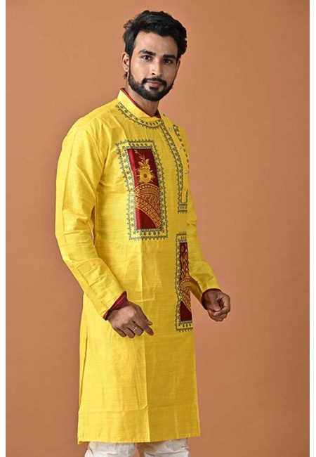 Yellow Color Embroidery Raw Silk Punjabi (She Punjabi 678)