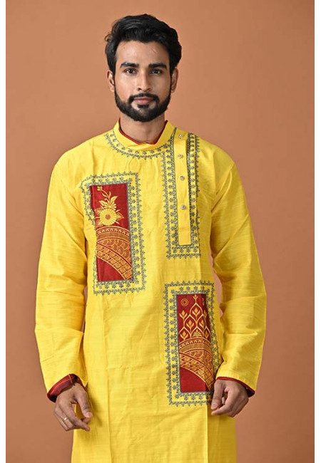 Yellow Color Embroidery Raw Silk Punjabi (She Punjabi 678)