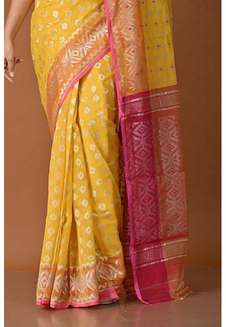 Yellow Color Contrast Soft Dhakai Jamdani Saree (She Saree 1596)