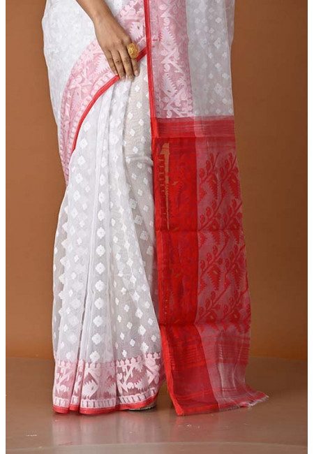 White Color Contrast Soft Dhakai Jamdani Saree (She Saree 1610)