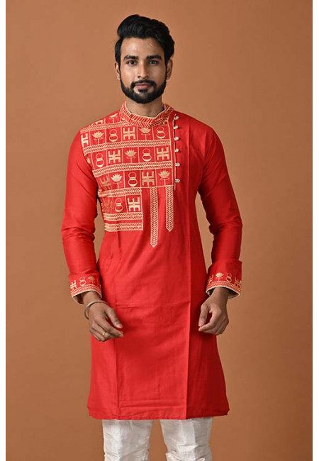 Red Color Embroidery Raw Silk Punjabi (She Punjabi 680)
