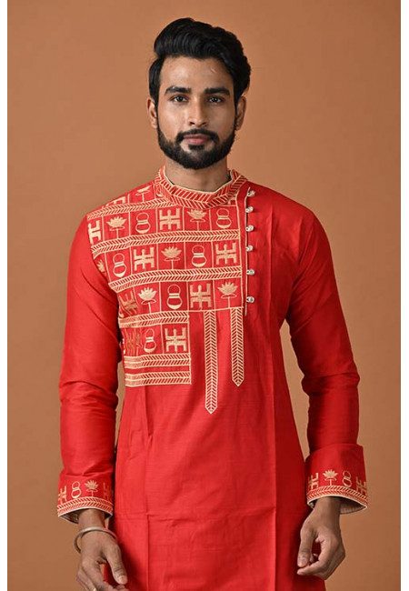 Red Color Embroidery Raw Silk Punjabi (She Punjabi 680)