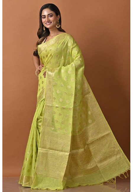 Chinese Green Color Linen Silk Saree (She Saree 1274)