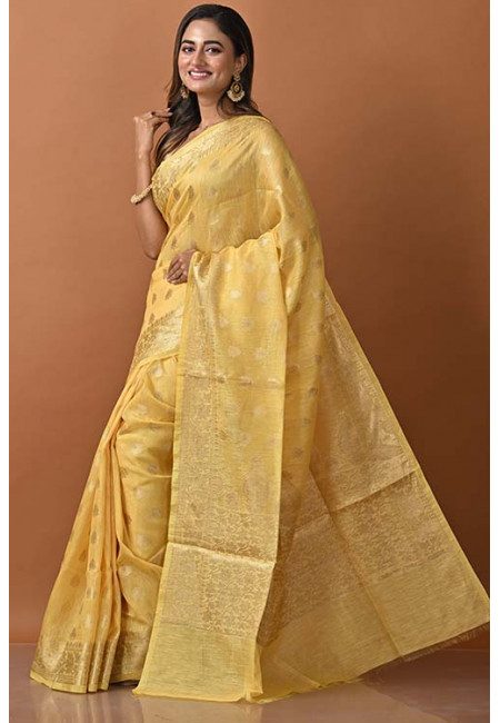 Middle Yellow Red Color Linen Silk Saree (She Saree 1275)