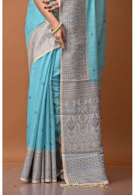 Middle Blue Green Color Matka Silk Saree (She Saree 1300)