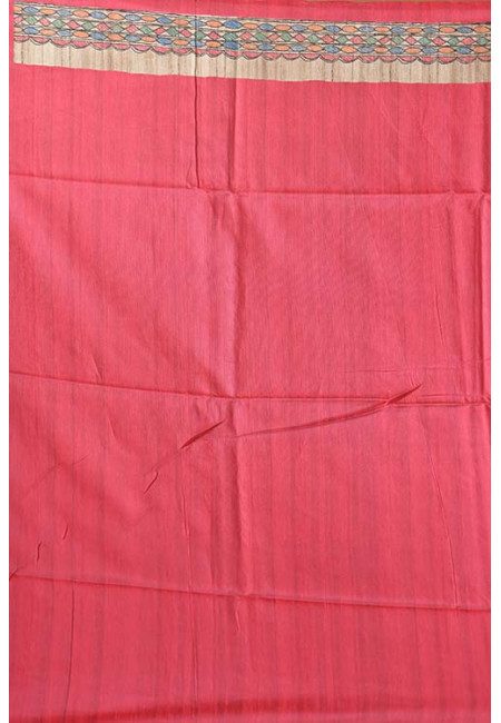 Fiery Rose Pink Color Madhubani Printed Tussar Silk Saree (She Saree 1306)