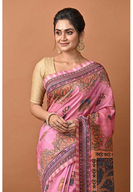 Pink Color Printed Tussar Silk Saree (She Saree 1309)