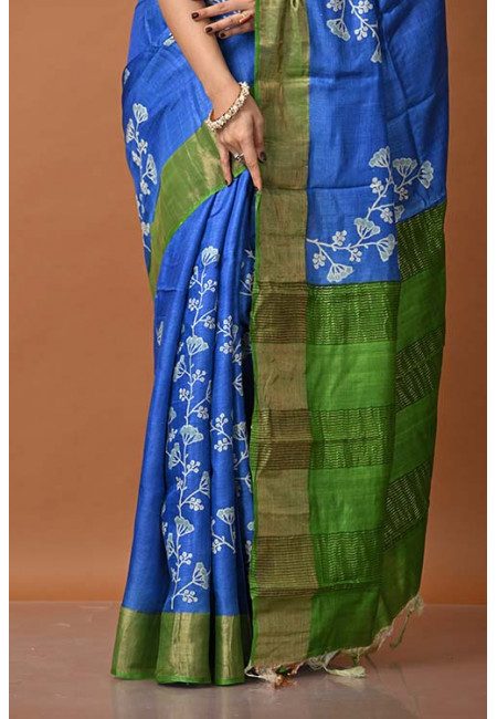 Royal Blue Color Pure Zari Tussar Silk Saree (She Saree 1311)