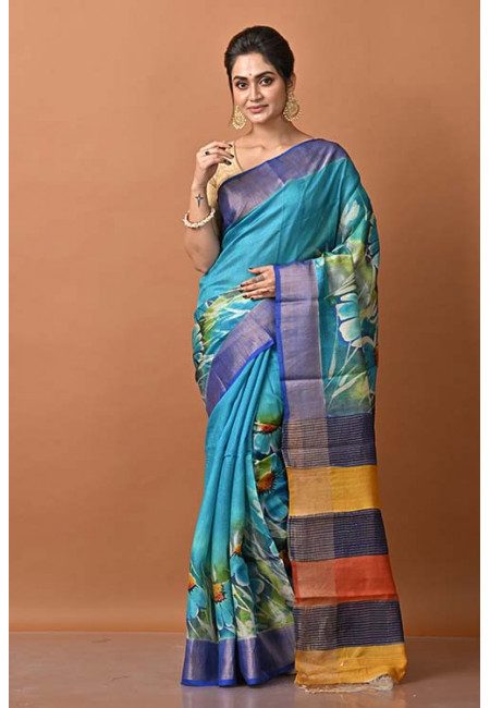 Maximum Blue Color Pure Zari Tussar Silk Saree (She Saree 1316)