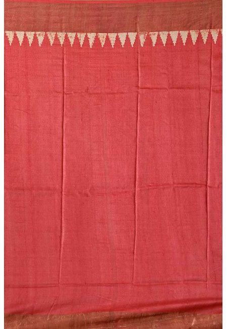 Strawberry Red And Yellow And Blue Color Pure Zari Tussar Silk Saree (She Saree 1344)