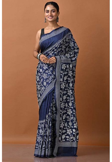 Navy Blue Color Designer Kantha Stitch Saree (She Saree 1364)