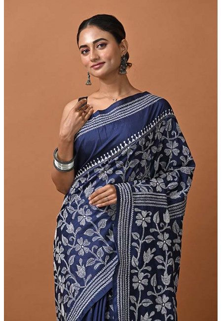Navy Blue Color Designer Kantha Stitch Saree (She Saree 1364)