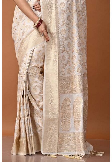 Off White Color Semi Katan Silk Saree (She Saree 1373)