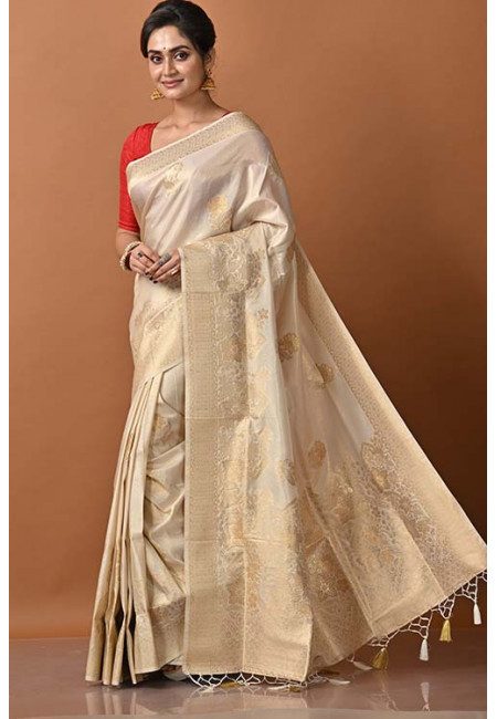 Off White Color Semi Katan Silk Saree (She Saree 1375)