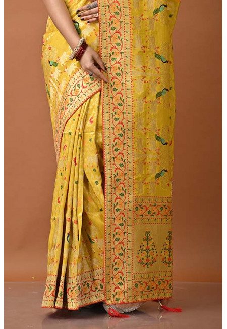 Golden Yellow Color Semi Katan Silk Saree (She Saree 1376)