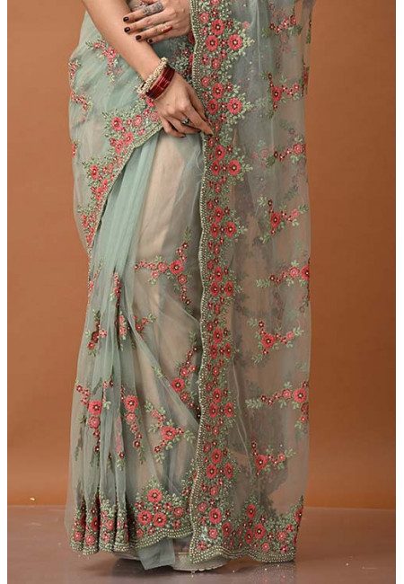 Laurel Green Color Designer Net Saree (She Saree 1377)