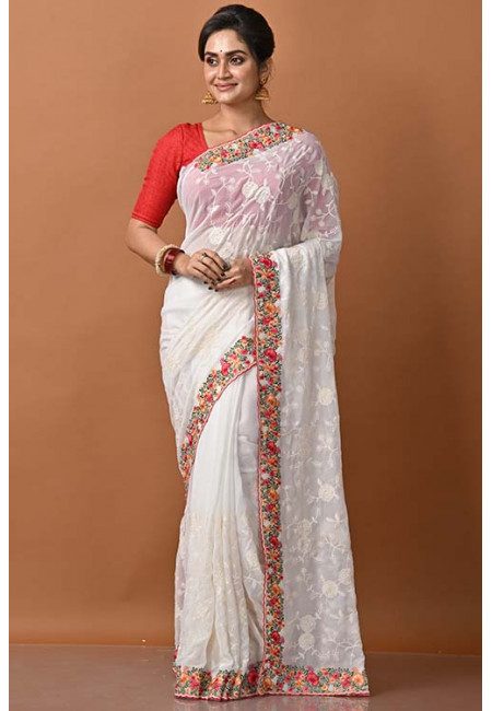 Off White Color Designer Chiffon Saree (She Saree 1379)