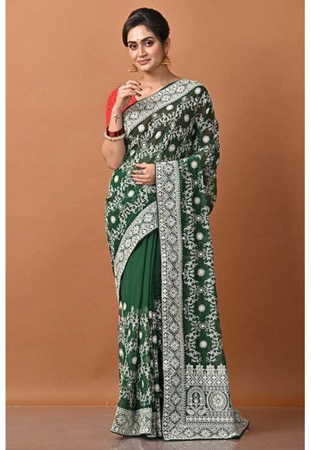 Deep Green Color Designer Chiffon Saree (She Saree 1386)