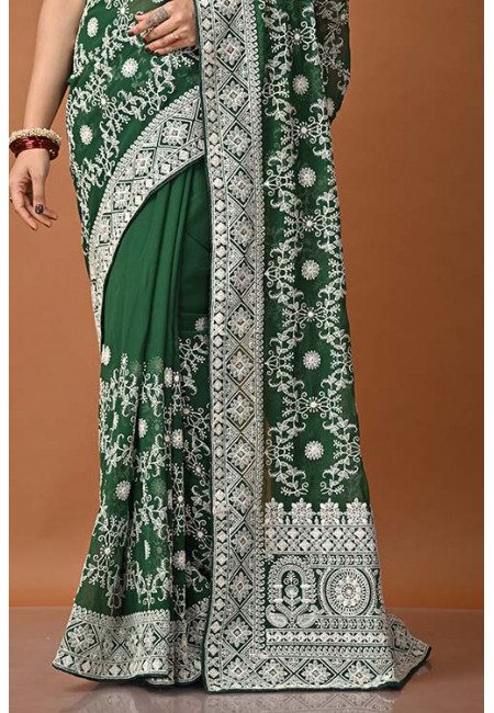Deep Green Color Designer Chiffon Saree (She Saree 1386)